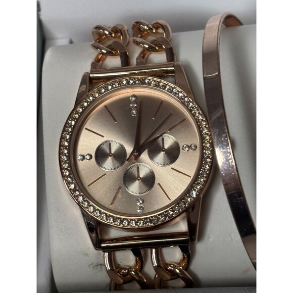 Rose Gold I.N.C. Womens Watch & Bracelet Set With Crystal Accents - Picture 1 of 2